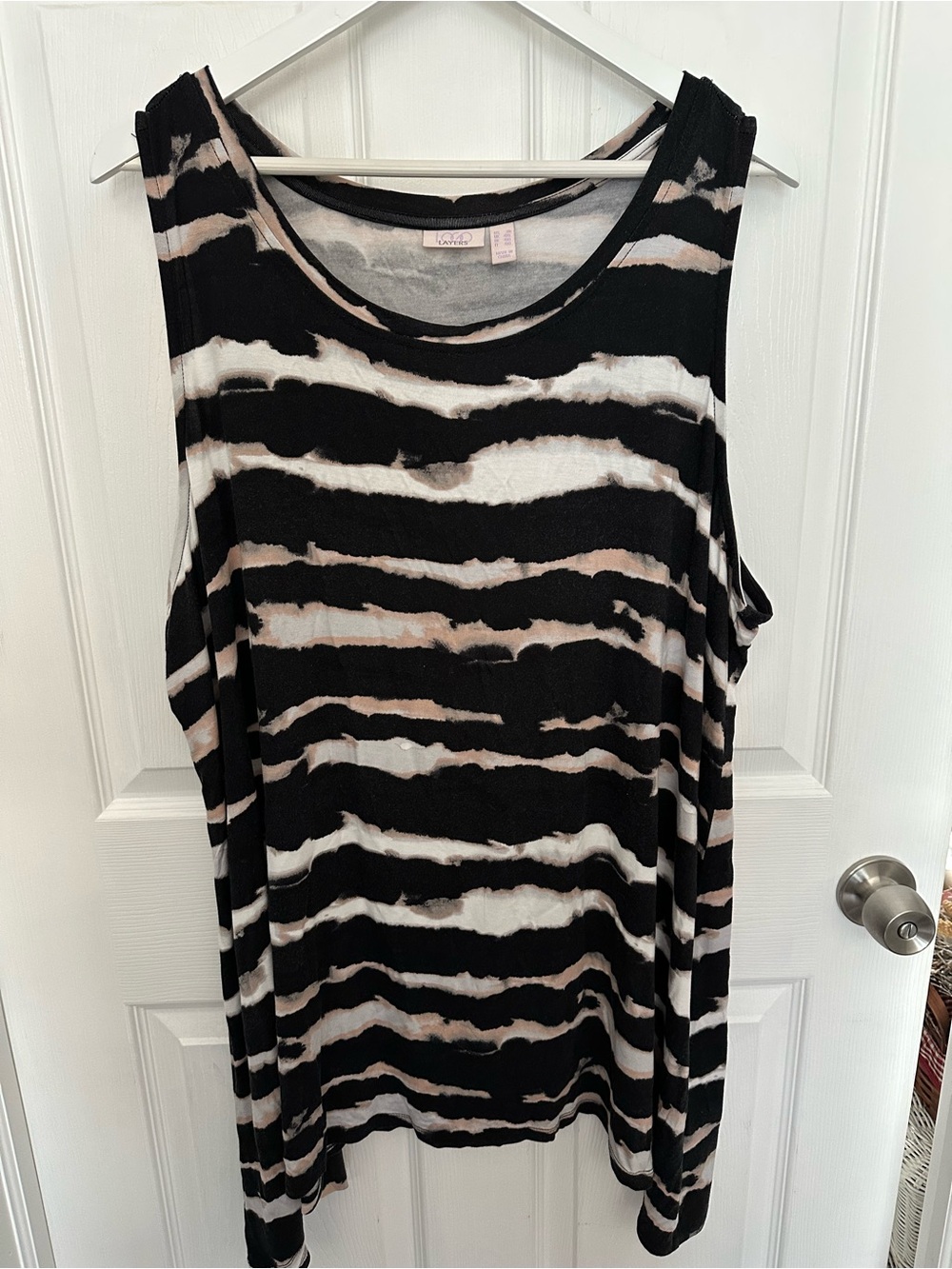 Women's LOGO Layers By Lori Goldstein Black & Cream Striped Scoop Neck Top Sz:3X